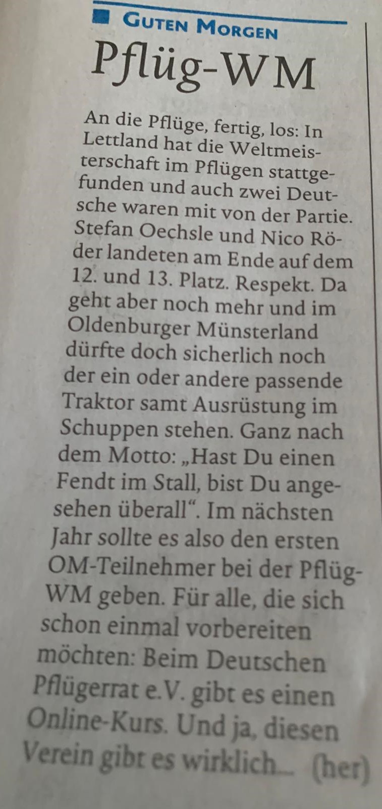 Aus der Oldenburgischen Volkszeitung